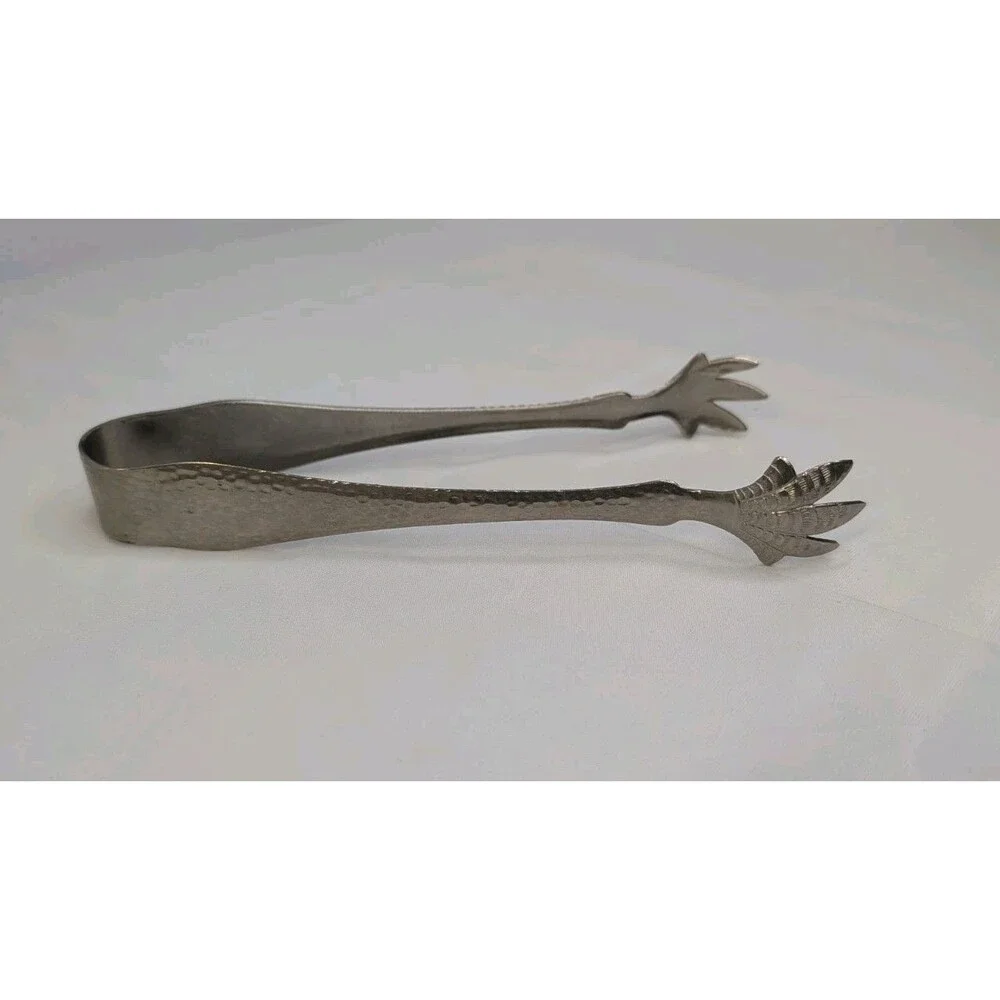 Vintage Sugar Tongs Bird Claw Grapes Design Silver Tone Hammered 6.5”